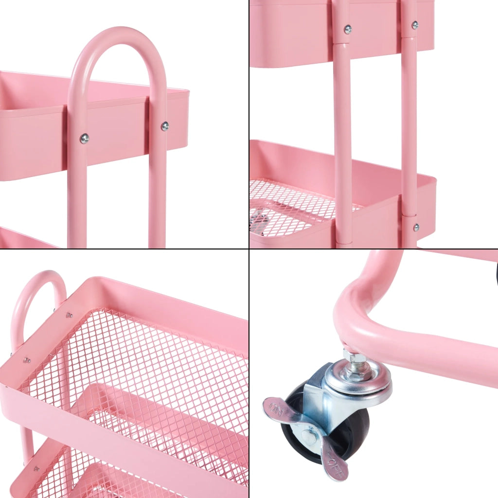 Carrello di servizio mobile contenitore per cucina/soggiorno con 3 cestelli acciaio 79 x 46 x 35 cm rosa 03_0009231