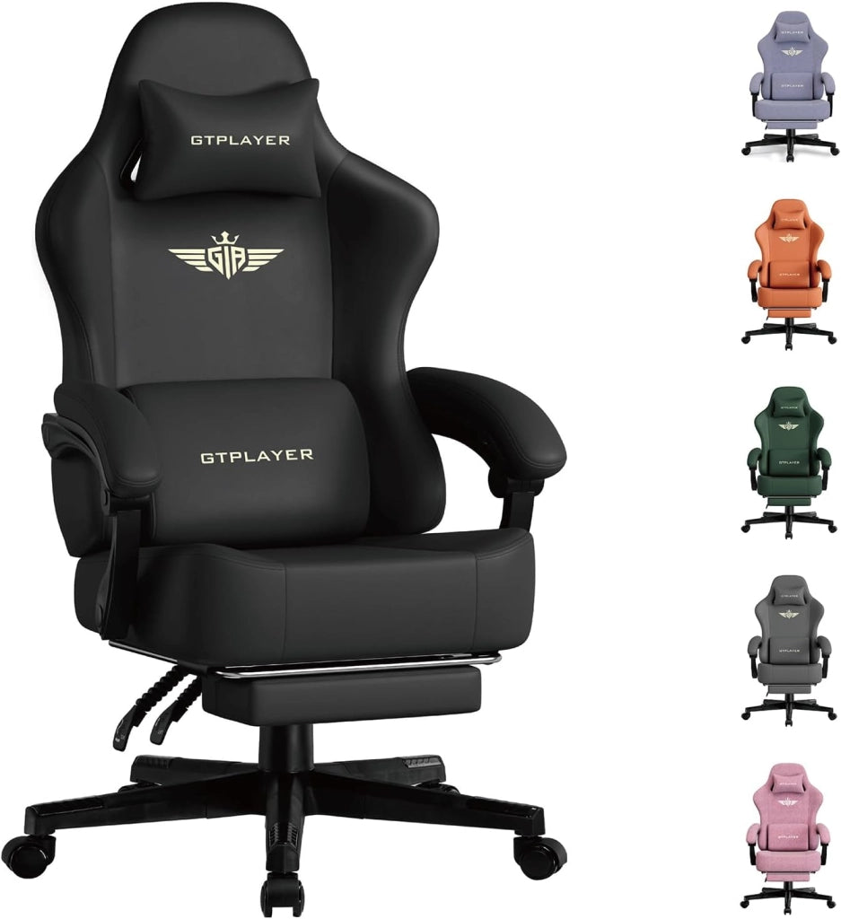 Sedia da gioco, traspirante, sedia da ufficio, ergonomica, in tessuto di alta qualità, ergonomica, schienale regolabile a 160°, poggiapiedi estraibile,carico 180 kg,nero