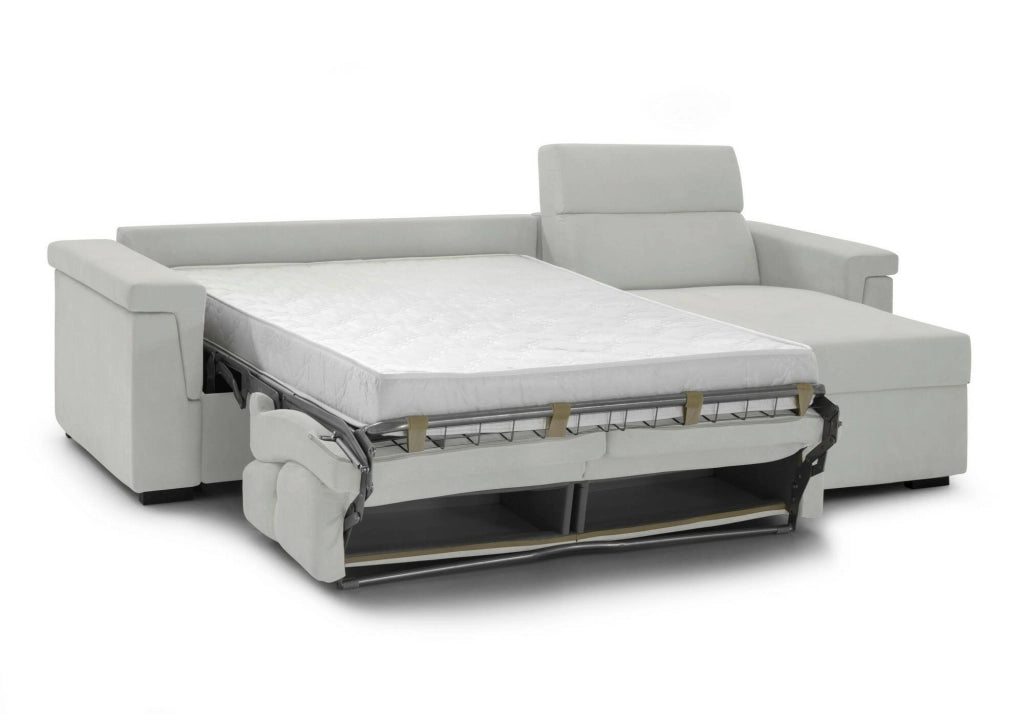 Ganzaria, Divano Letto con Penisola Sfoderabile Made in Italy, 285x160 cm Grigio Chiaro