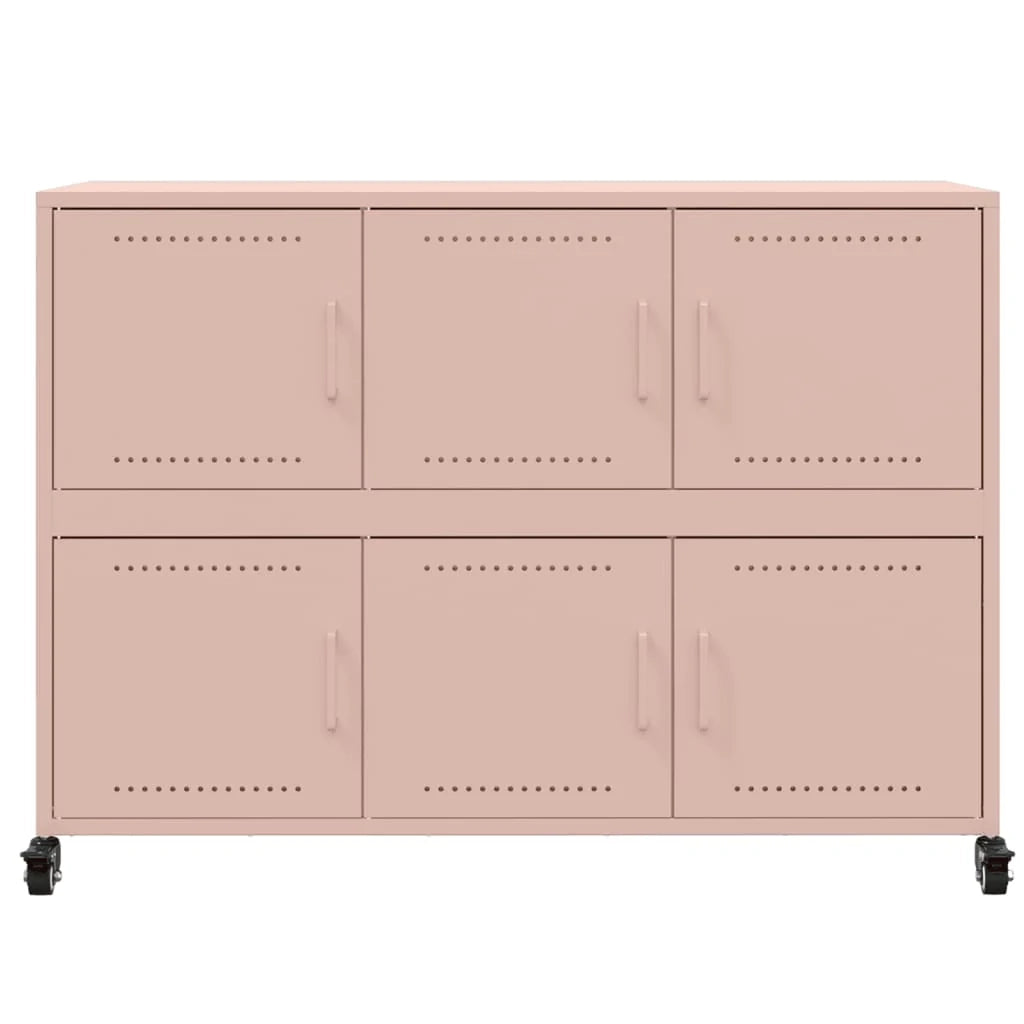 Credenza cassettiera armadio mobile contenitore organizer per cucina soggiorno salotto 100,5 x 39 x 72 cm acciaio rosa 02_0036194