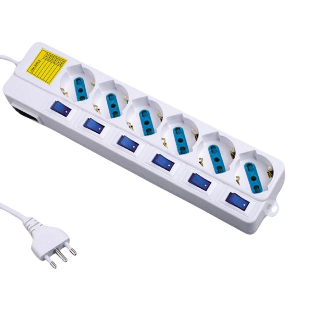 Multipresa Ciabatta Elettrica Con 6 Posti Prese Schuko 10/16A + 7 Interruttori On Off Indipendente Cavo Da 1,5 Metri