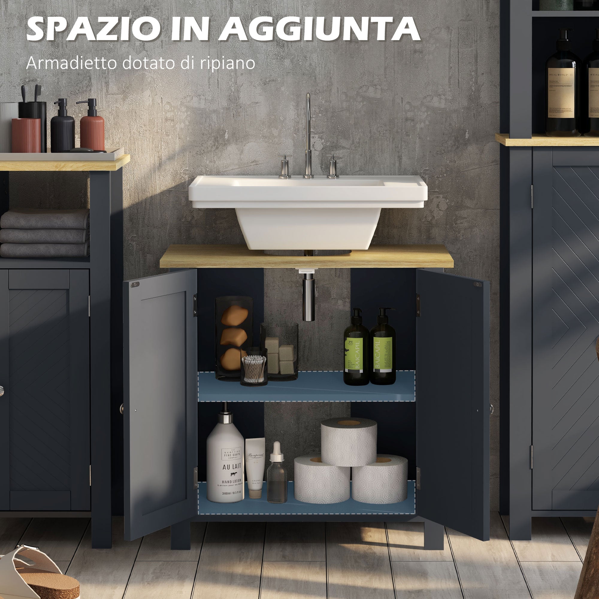 Mobile Sottolavello da Bagno 60x30x60 cm in Truciolato e MDF Grigio