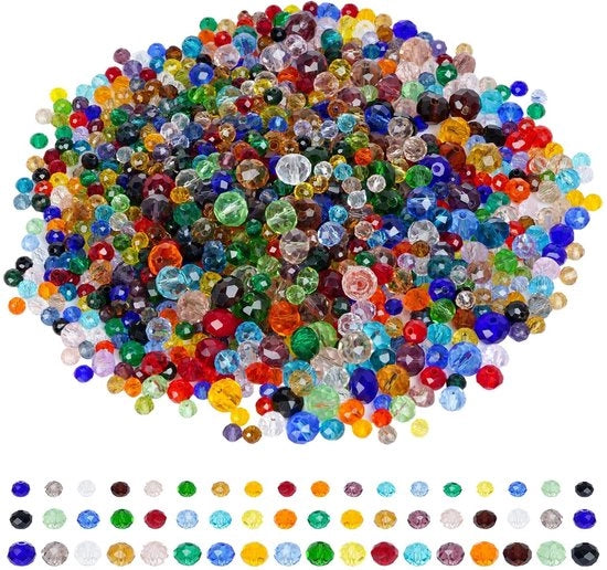 Set di perle 1000 pezzi - Perle in vetro - Perle a faccia - Gioielli per hobby - Decorazioni per gioielli - 8 mm/6 mm/4 mm