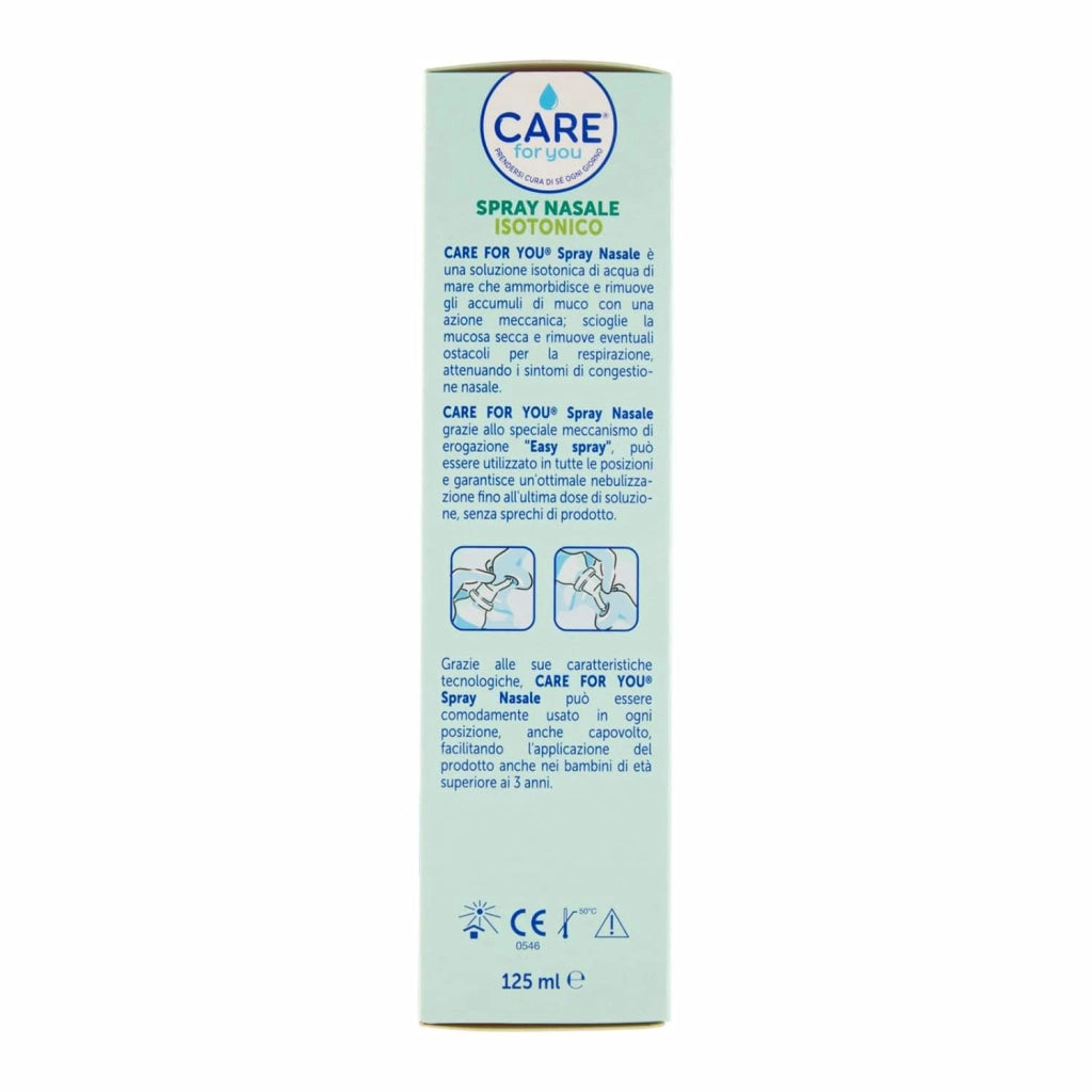 CARE for You Spray Nasale Isotonico Nebulizzato, con Acqua di Mare Ricca di Oligoelementi, per la Pulizia Quotidiana del Naso, 125ml
