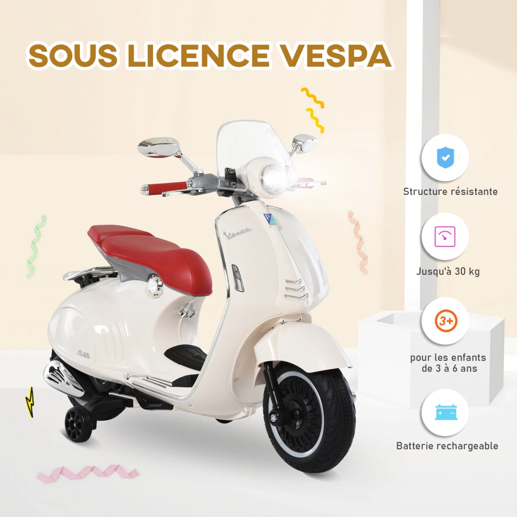 Moto elettrica per bambini Vespa ¨C zephmum ¨C Bianco 108x49x75 cm