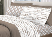 Completo Lenzuola Letto Linea Young 100% Cotone Disegno Love Love - Singolo - Beige
