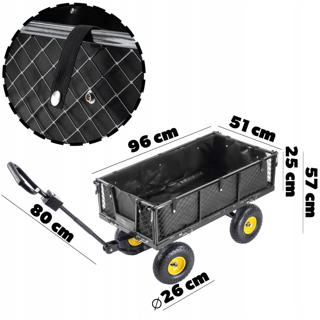 Carrello da giardino KADAX con carriola, rimorchio per trasporto, portata 300 kg, con telone, grande.