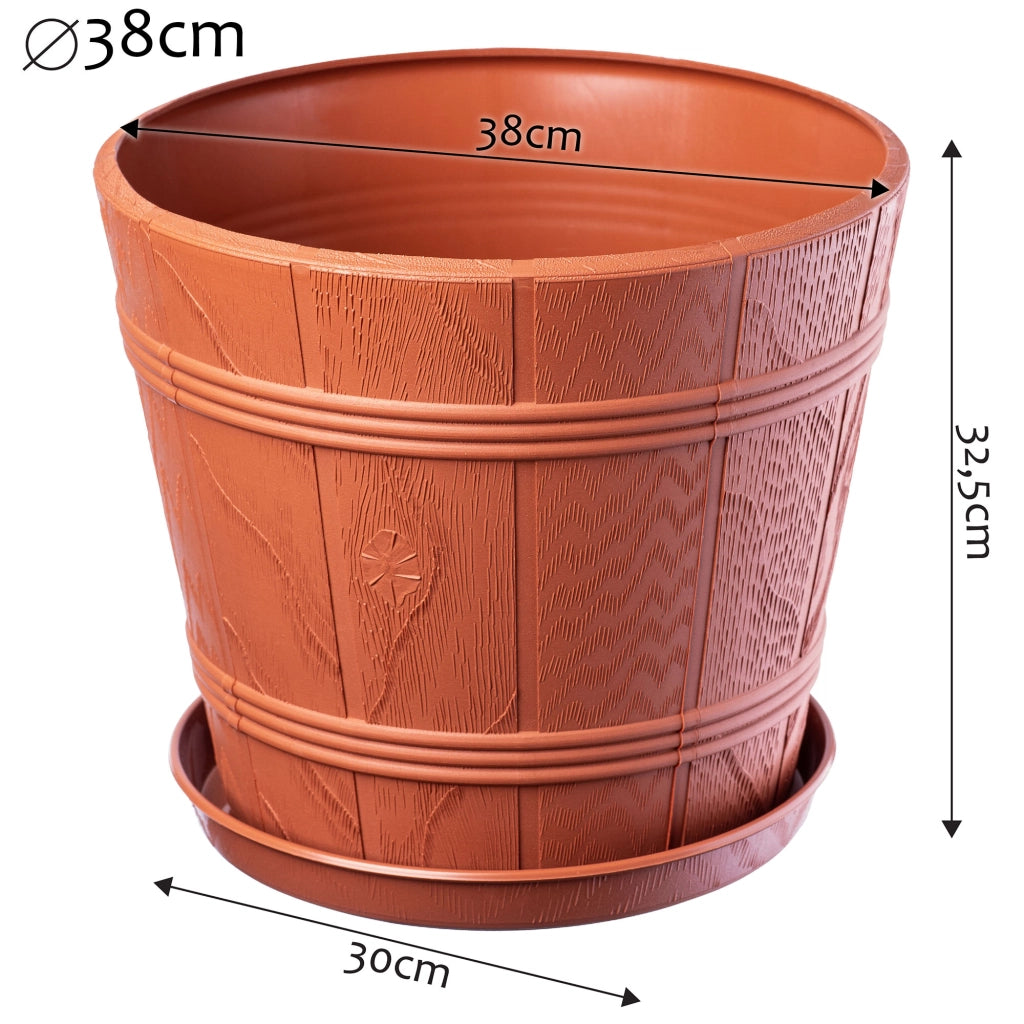 Vaso da fiori KADAX da 38 cm con coperchio effetto legno e supporto in plastica.