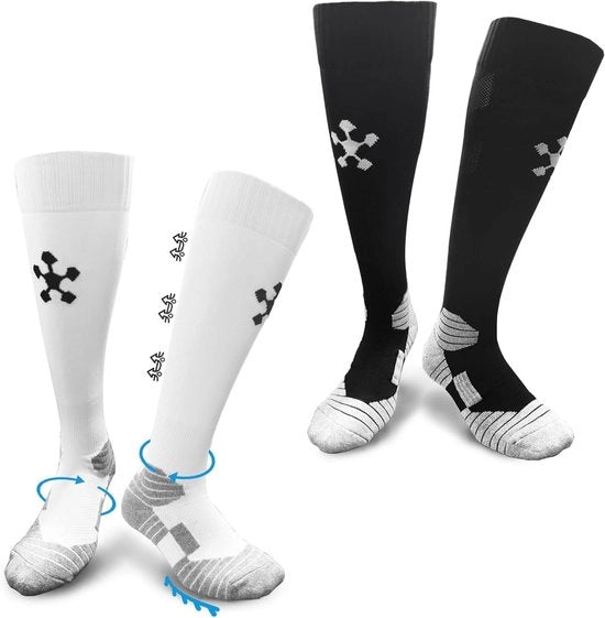 2 paia di calzettoni per bambini e uomini EU 32-38 calzettoni antiscivolo per allenamento calzettoni sportivi per calcio corsa in linea allenamento nero-bianco 32-38