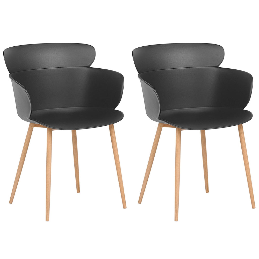Set di 2 sedie da pranzo in materiale sintetico Nero gambe in metallo schienale ergonomico soggiorno moderno
