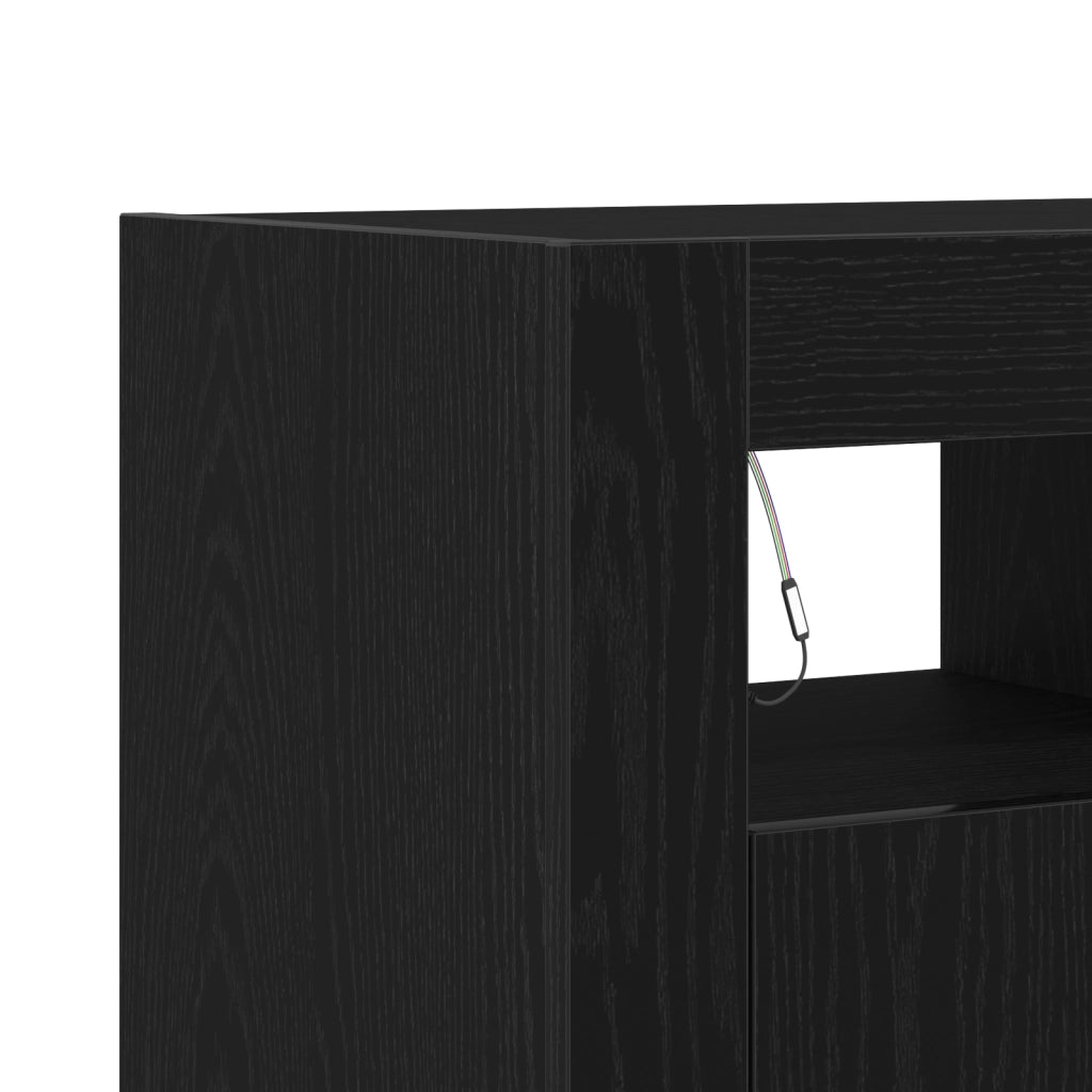 Mobile con luci LED Rovere Nero 80x35x75 cm in legno ingegnerizzato