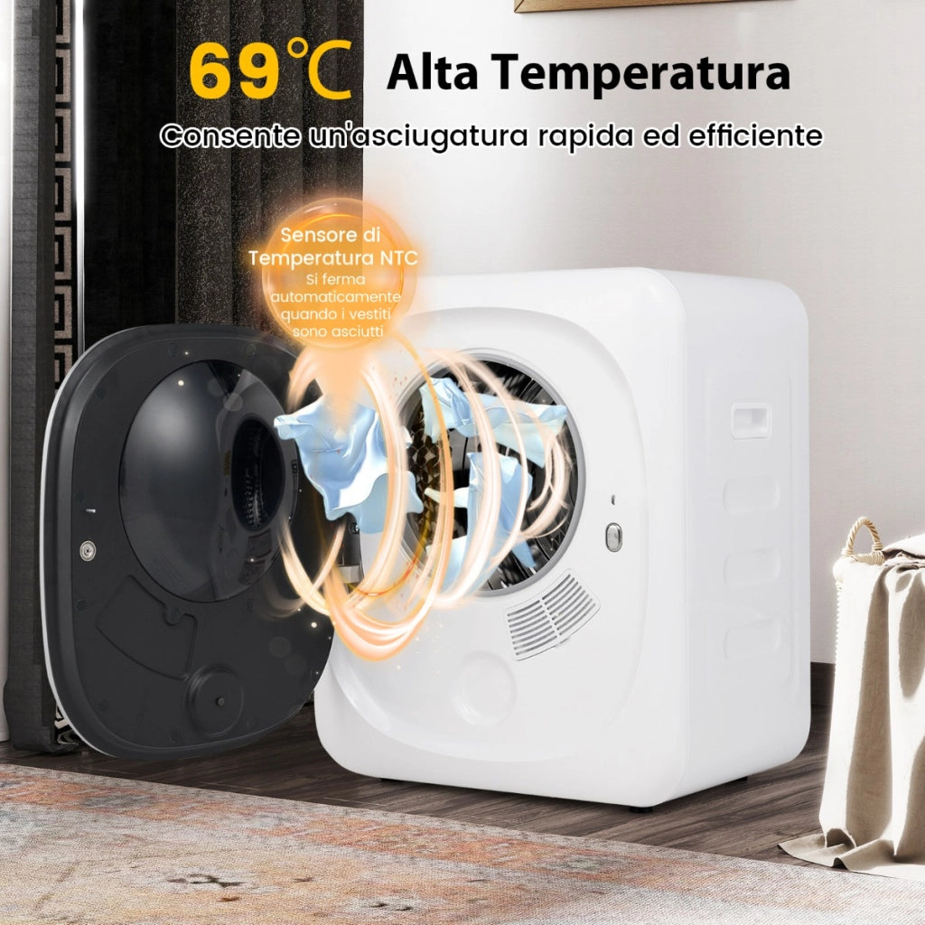 Asciugatrice portatile con 5 modalit¨¤ di asciugatura tamburo in acciaio inox, Asciugatrice elettrica a carico frontale-Elettrodomestici pulizia