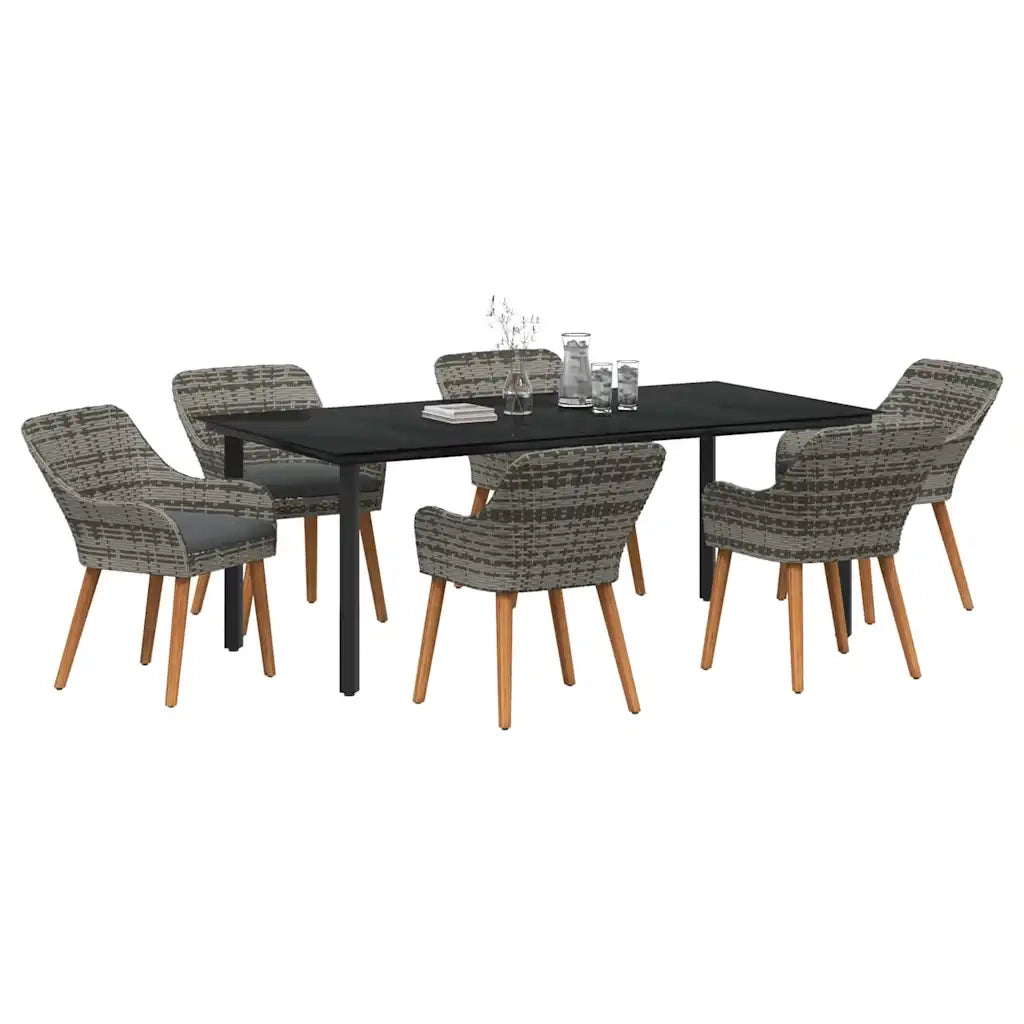 Set da Pranzo per Giardino con cuscino 7 pcs Grigio polyrattan