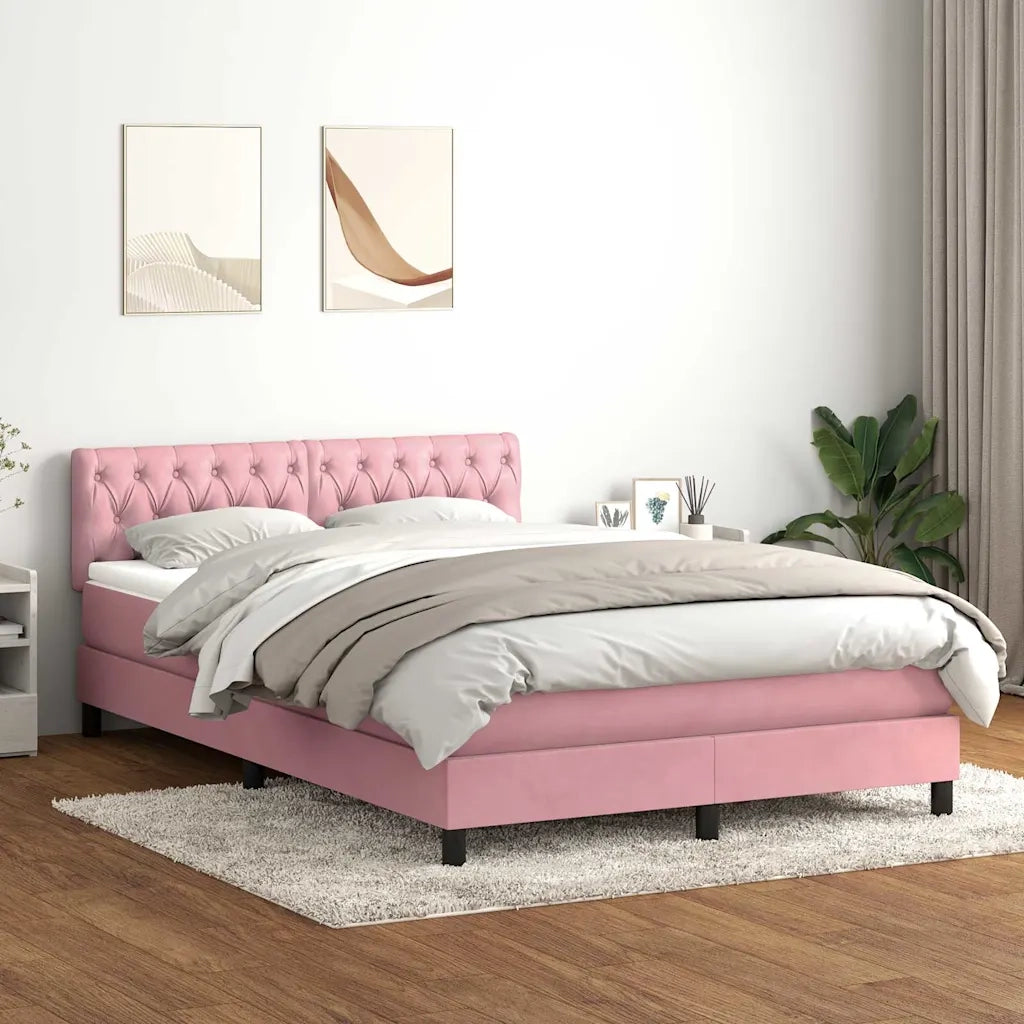 Giroletto a Molle con Materasso Rosa 140x210 cm in Velluto 3316502