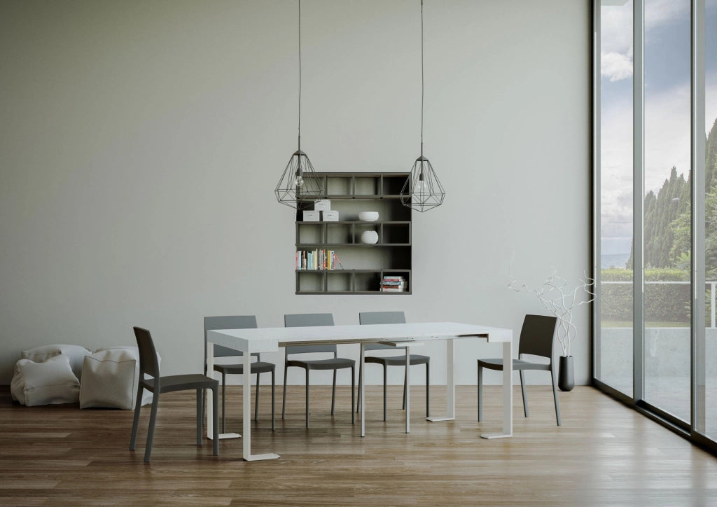 Consolle Allungabile 90-300x40x77 cm Tecno Bianco Frassino telaio Bianco