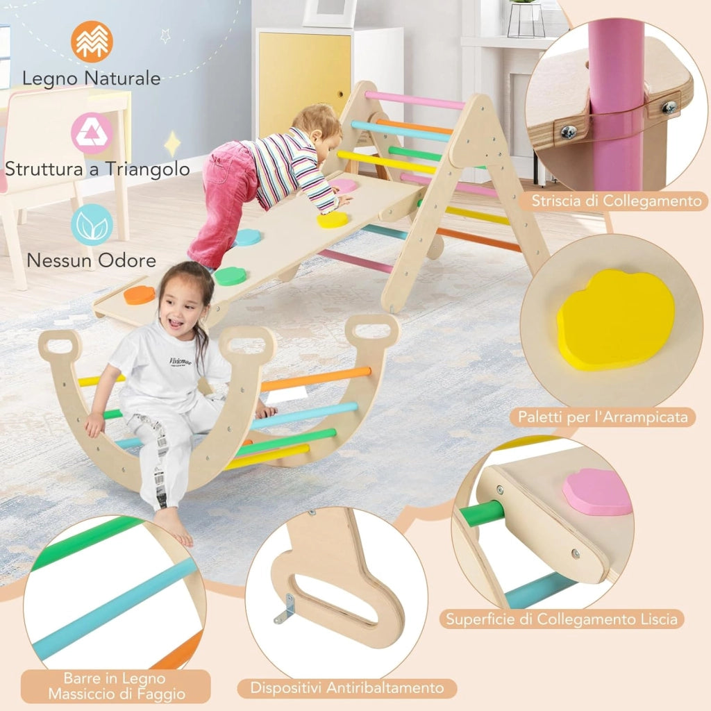 4 in 1 Set da Arrampicata per Bambini, Giocattoli da Arrampicata a Triangolo con Triangolo Arco e Salita, Ideale per Bambini 1 Anni + (Colorato)