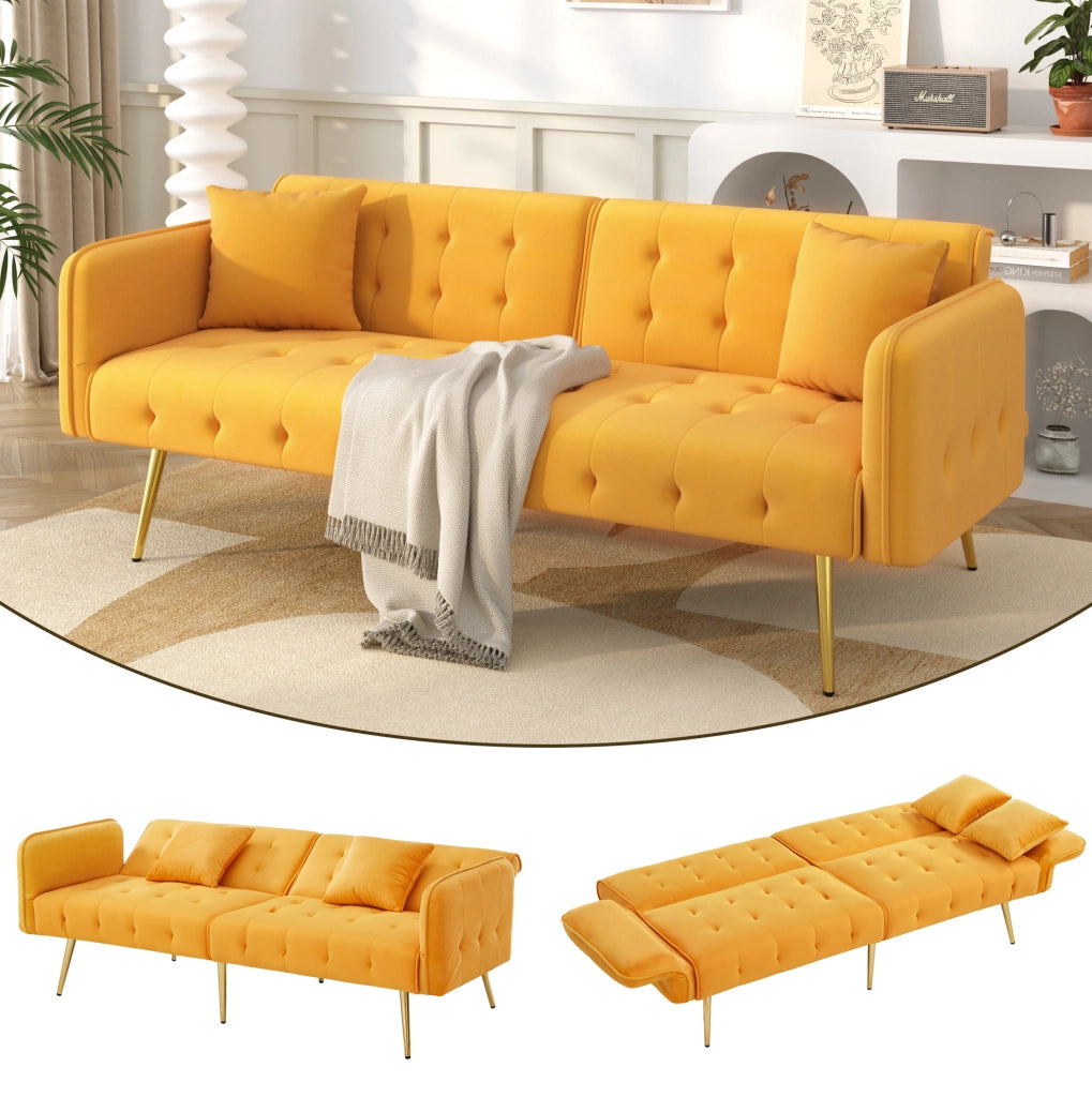Divano letto 2 posti 215x81,5 cm con schienale regolabile in velluto giallo