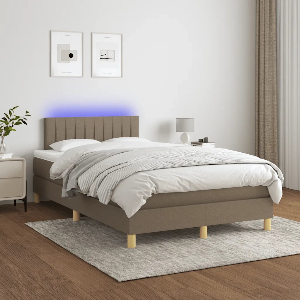 Letto a Molle con Materasso e LED Tortora 120x190 cm in Tessuto 3270106