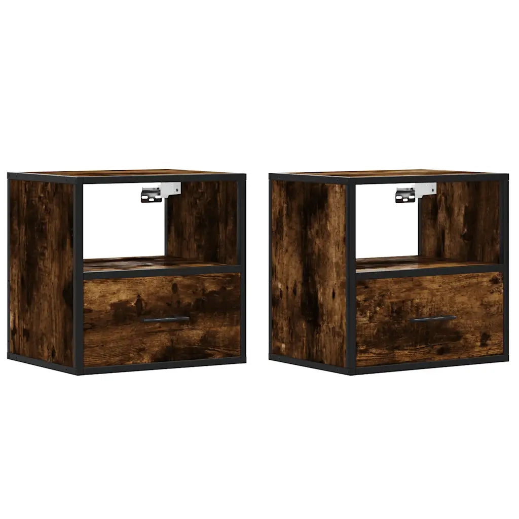 Set di 2 Comodini | Armadio da Notte | Mobiletto da notte a Muro Rovere Fumo 40x31x39,5 cm