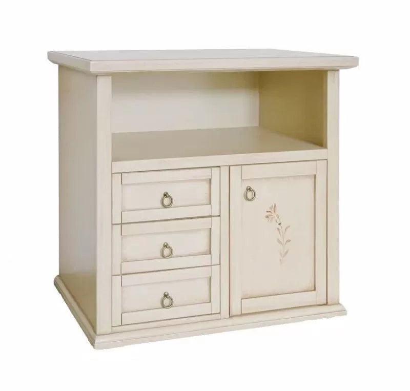 Porta tv 1 anta 3 cassetti legno shabby avorio patinato 84x40x80 - Mobili 2G