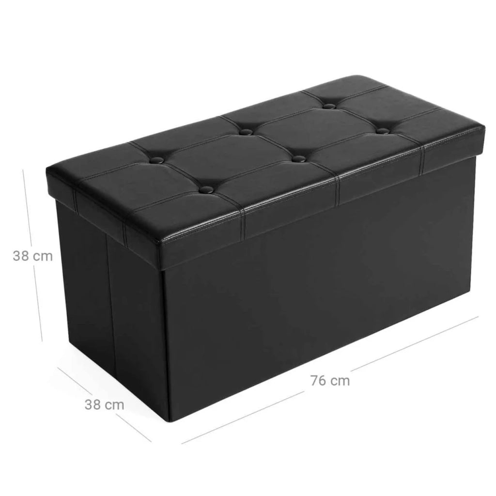 Pouf contenitore sgabello pieghevole salvaspazio portata massima 300 kg nero 76 x 38 x 38 cm 12_0003101