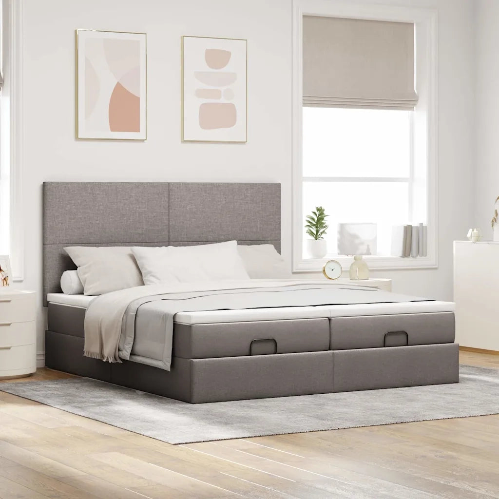 Struttura Letto Pouf con Materassi Tortora 200x200 cm Tessuto 3314531