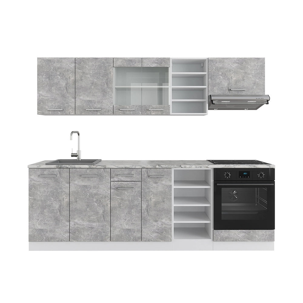 Cucina componibile R-Line Calcestruzzo/Bianco 240 cm senza piano di lavoro Vicco