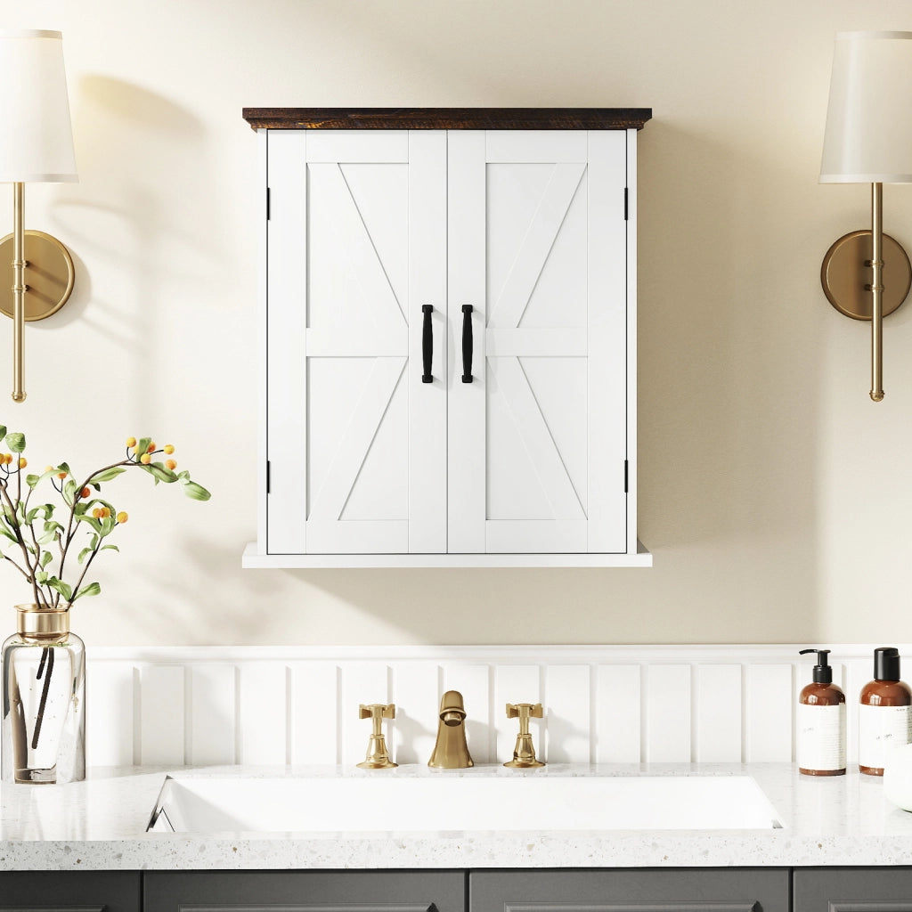 Armadietto parete bagno farmhouse farmacia 2 ante ripiani regolabili-Mobili da Bagno Armadietto soppalco wc cucina lavanderia ingresso