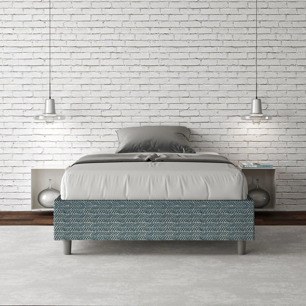 Letto una piazza e mezza con rete imbottito 120x200 tessuto Aragona 8 blu Azelia
