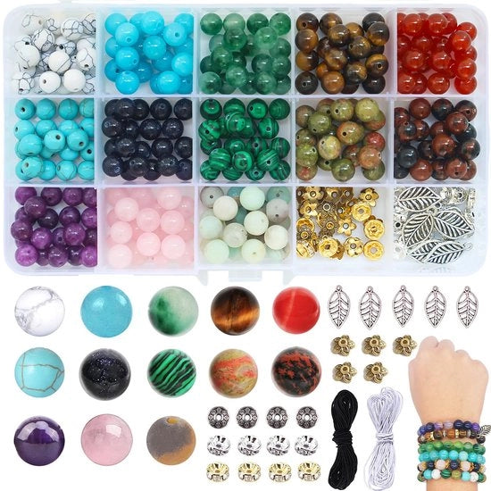 Edelsteenkralen naturali, perle di pietra per la creazione di gioielli, perle di pietra rotonde da 8 mm per gioielli, set di accessori per gioielli, perle per bracciali.