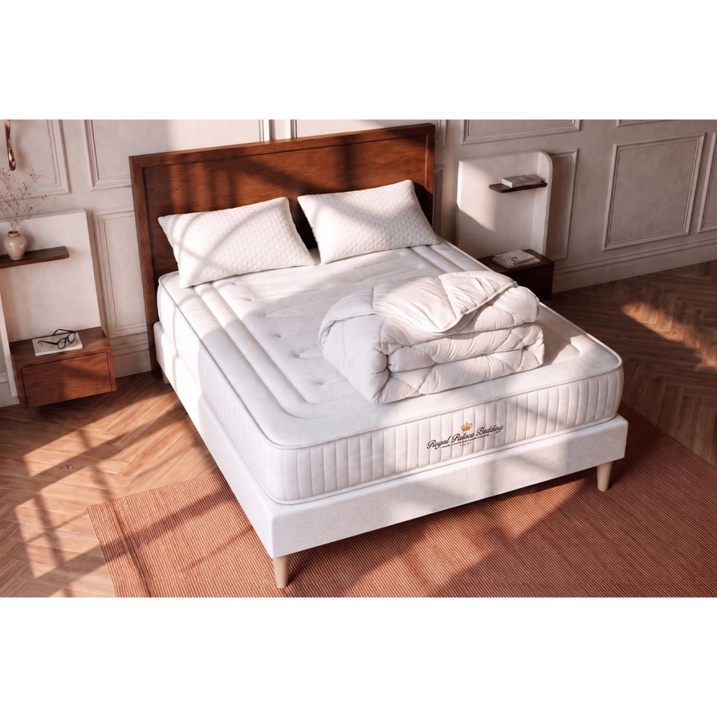 Pacchetto letto completo - Materasso 140x190cm + Box spring con doghe (in kit) + 2 cuscini + Piumino - Lancaster