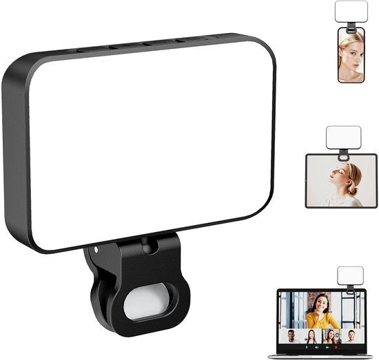 Lampada Selfie Portatile 2000mAh con LED, Regolabile, Adattabile, Illuminazione Soft e Regolazione dell'Intensità