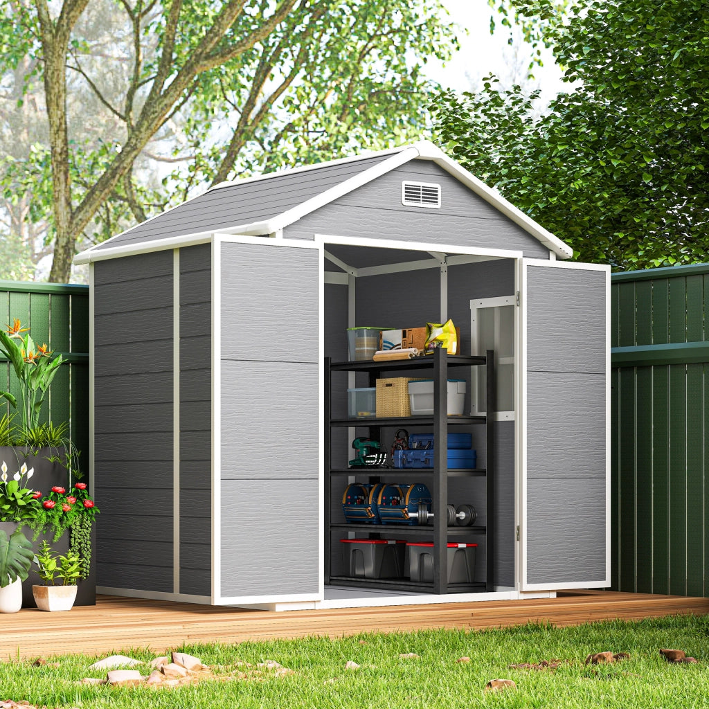 Capanno per giardino in plastica con finestra e pavimento ¨C zephmum ¨C Grigio 145x95x115 cm