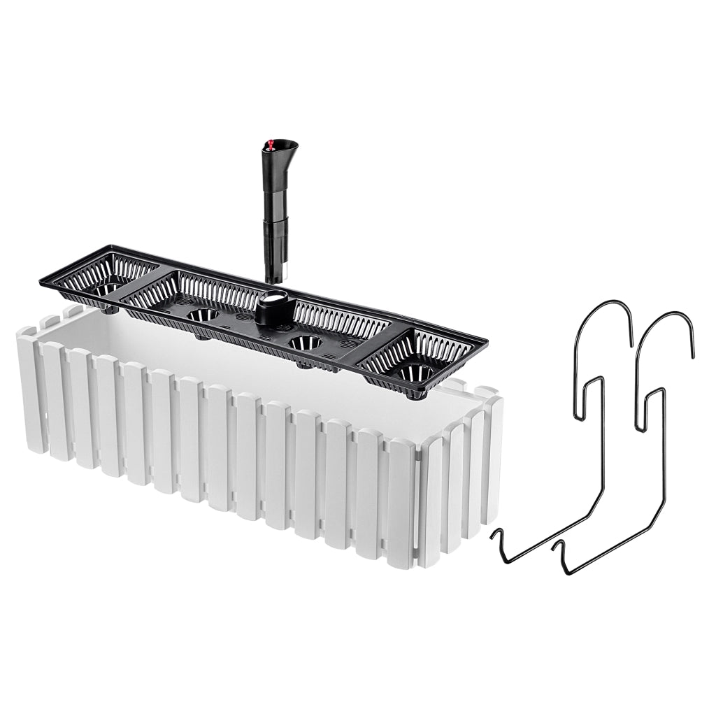 Vaso da fiori per balcone KADAX con manici, 58x18x16,5 cm, bianco.