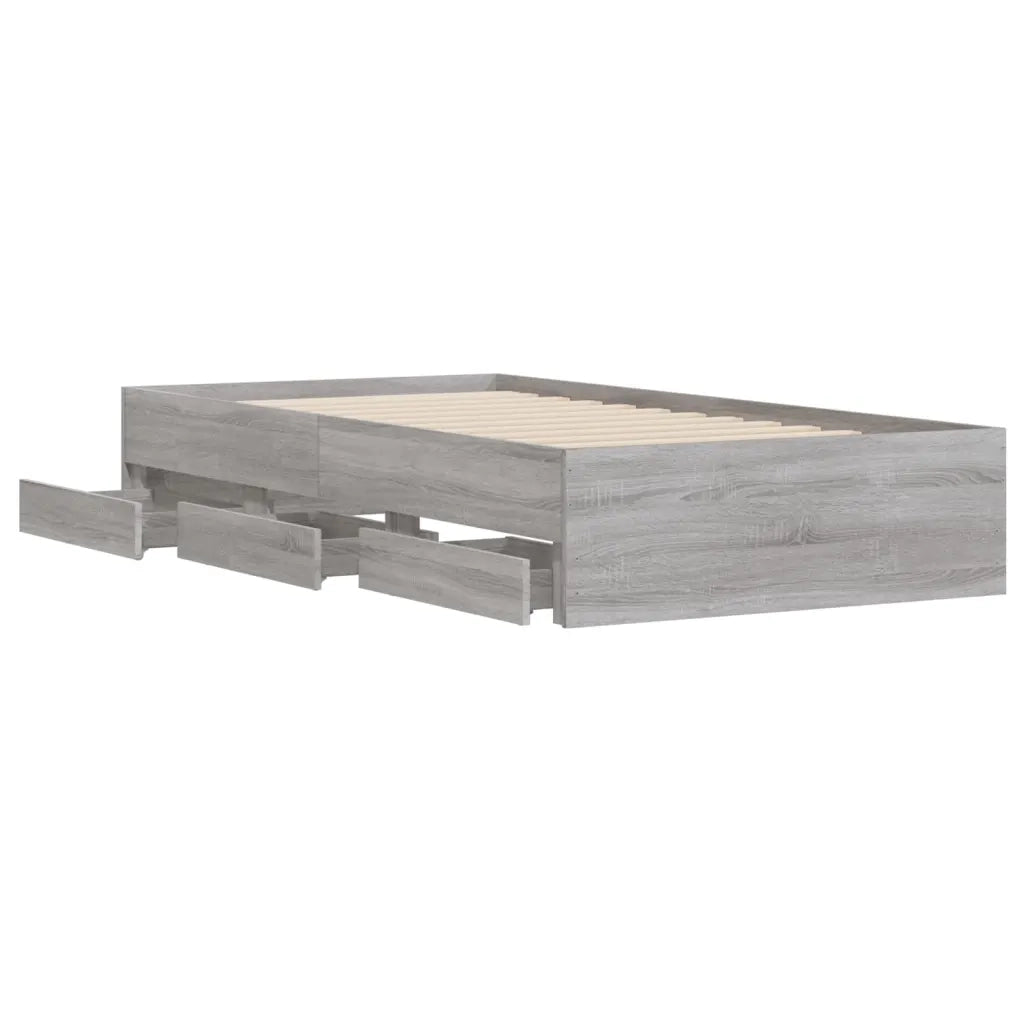 Letto singolo | Letto per adulti | Giroletto Cassetti Grigio Sonoma 90x190 cm Legno Multistrato