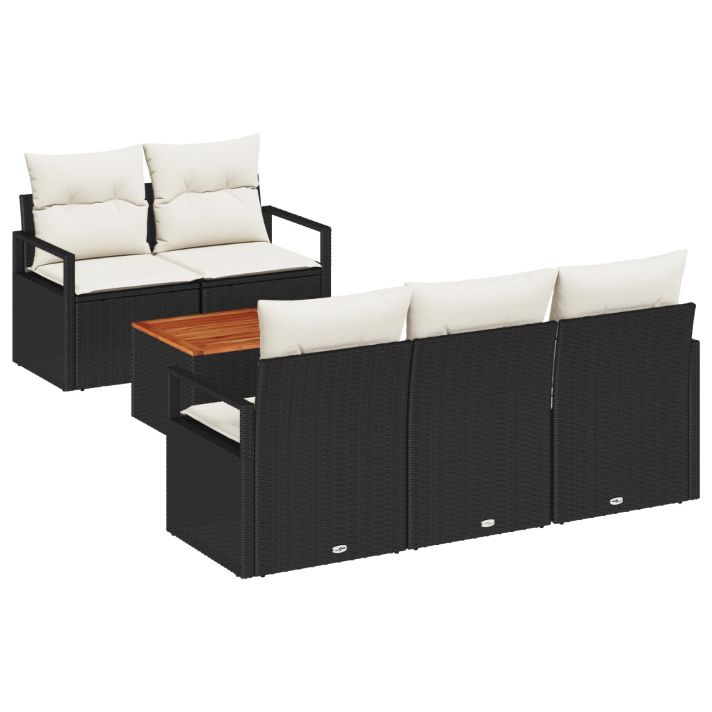 Set di Divani da Giardino con Cuscini da 6 Pezzi Nero Polyrattan Acacia