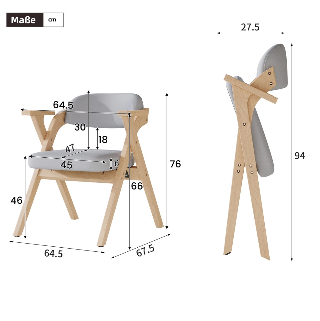 Set di 6 sedie pieghevoli con braccioli in legno e lino grigio