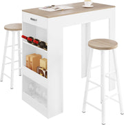 Set di Tavolo da Bar con 2 Sgabelli da Bar, Set Mobili da Bar Set di Sedie da Pranzo con Tavolino & Set di 2 Sgabelli da Bar, Bianco+Rovere Chiaro