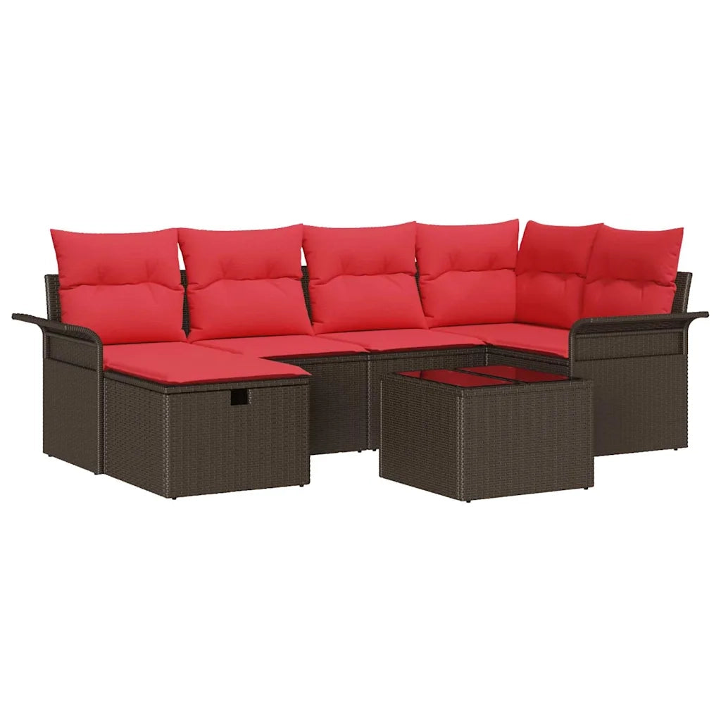 Set Divano da Giardino 7 pcs Marrone e Rosso polyrattan
