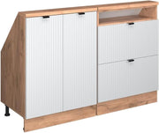 Mobile cucina sottotetto R-Line, Ondulazione bianca, 120 cm Set di 2, adatto per pareti inclinate e montaggio cucina variabile