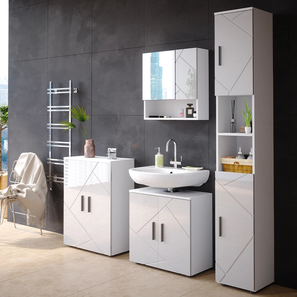 Set di mobili da bagno Irma Bianco lucido 2 parti, con colonna Vicco