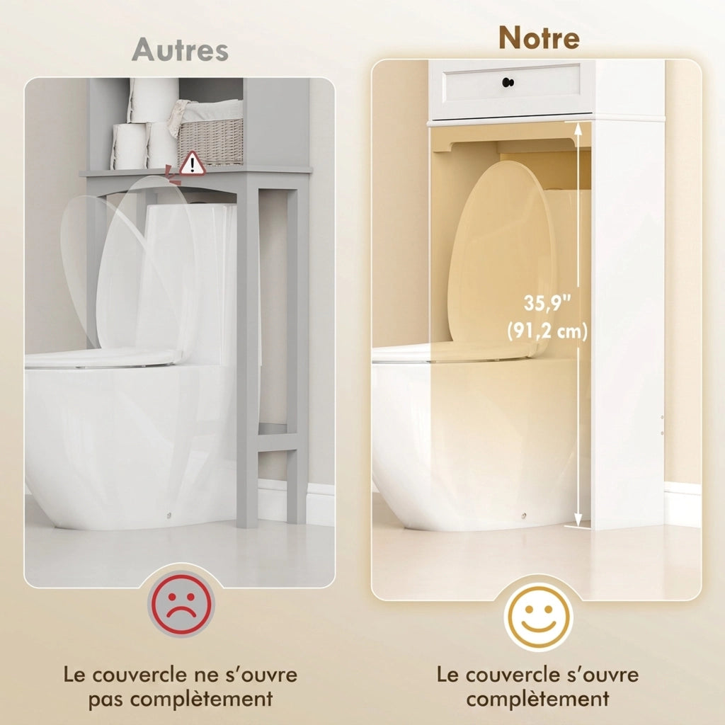 Mobile sopra WC con 2 ante, cassetto e ripiano regolabile, bianco