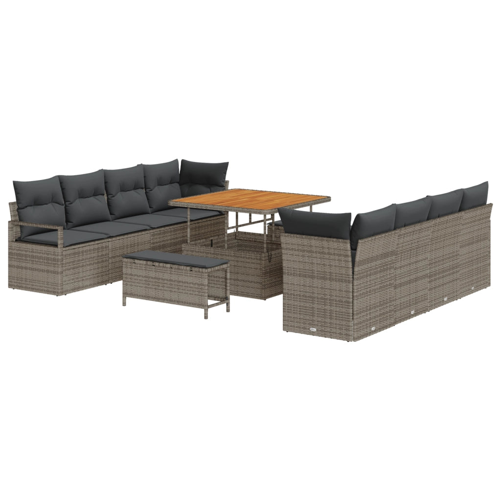 Set Divano da Giardino  11 Pezzi con Cuscini Grigio Poly Rattan Acacia