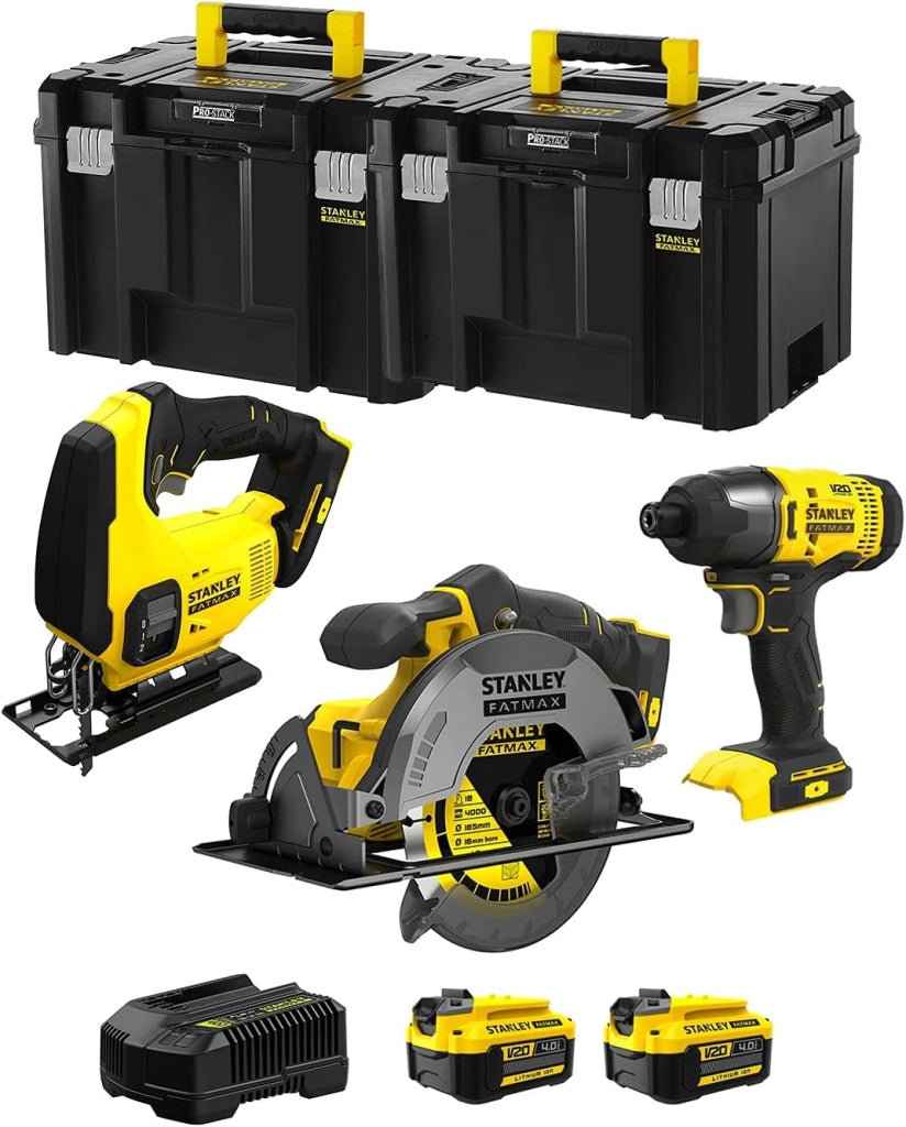 STANLEY FatMax Kit SVK305 (Seghetto Alternativo SFMCS600 + Sega Circolare SFMCS500 + Avvitatore a Impulsi SFMCF800 + 2 Batterie 4,0 Ah + Caricabatteria + TSTAK VI)