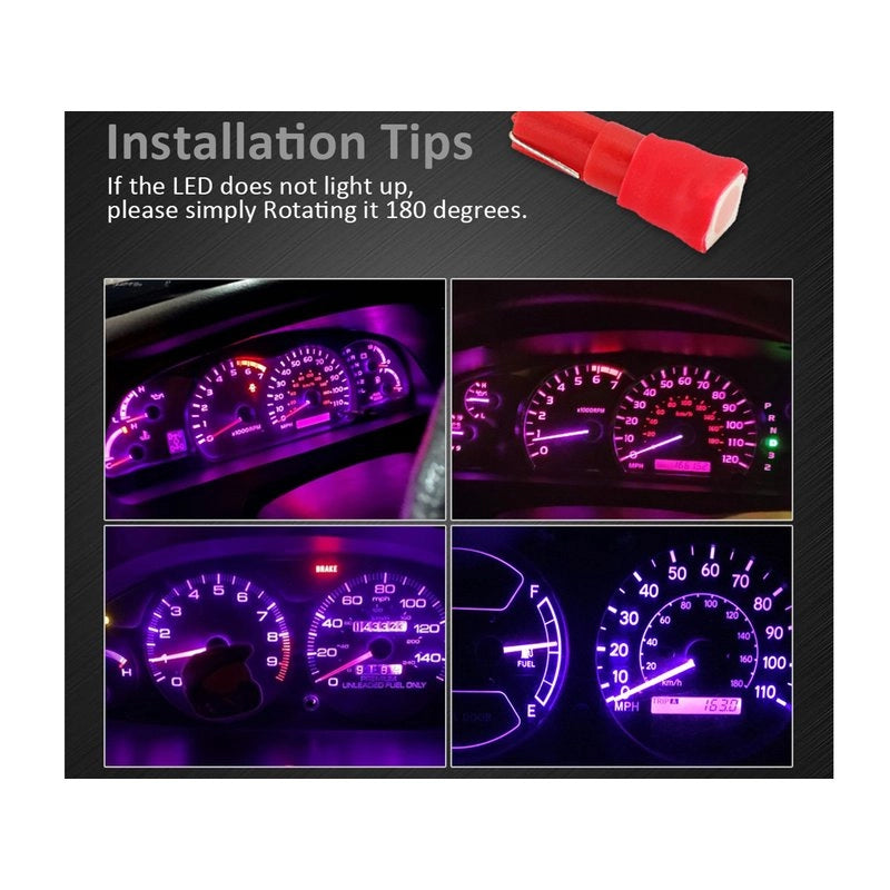 10 Lampadine Led T5 12V W1,2W Colore Rosa Pink Con 1 Smd 5050 Luci Cruscotto Auto