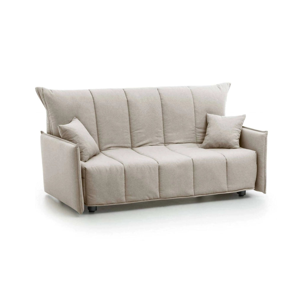 Divano Letto Alaric, Divano a 2 posti, Made in Italy, SofÒ  Soggiorno con apertura a carrello con apertura a carrello, in tessuto imbottito, con Braccioli standard, cm 150x90h85, colore Beige