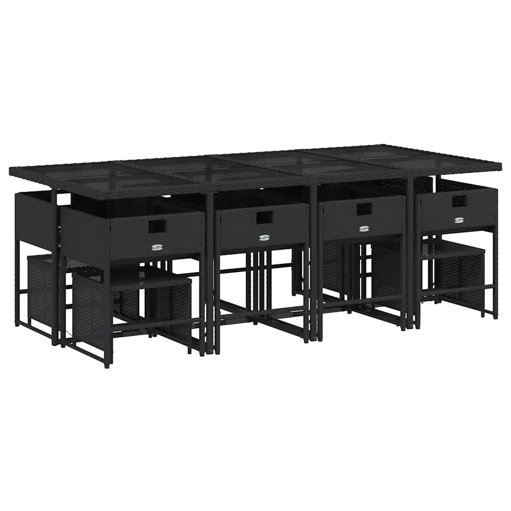 Set da Pranzo da Giardino 13pz con Cuscini Nero in Polyrattan 3278105
