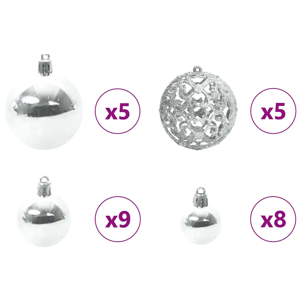 Set di Palle di Natale con 150 LED 61 pz Argento Plastica CFW5365126