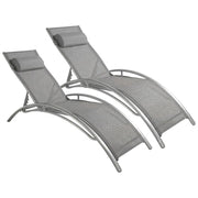 Set 2 Lettini Prendisole Reclinabili Per Giardino Con Schienale Regolabile 5 Posizioni Tessuto Traspirante Per Piscina Terrazza Outdoor 59 x 158 x 81.5 Cm Grigio