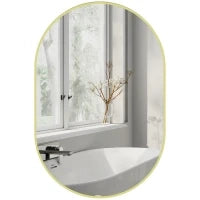 Specchio da Bagno Ovale 60x90 cm, Specchio Decorativo da Parete con Cornice in Alluminio per Soggiorno Orizzontale o Verticale Dorato